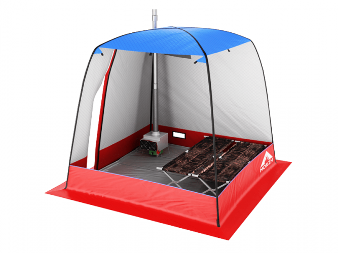 Мобильная баня-палатка МОРЖ c 2-мя окнами сине-красный в Сургуте