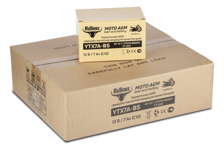 Аккумулятор стартерный для мототехники Rutrike YTX7A-BS (12V/7Ah) в Сургуте