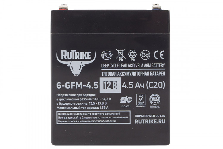 Тяговый гелевый аккумулятор RuTrike 6-GFM-4.5 (12V4.5A/H C20) в Сургуте