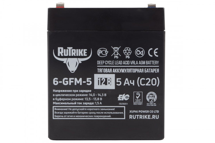 Тяговый гелевый аккумулятор RuTrike 6-GFM-5 (12V5A/H C20) в Сургуте